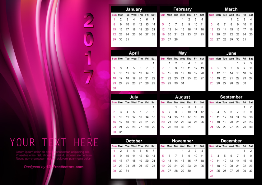 Vector Abstract Pink Calendar 2017