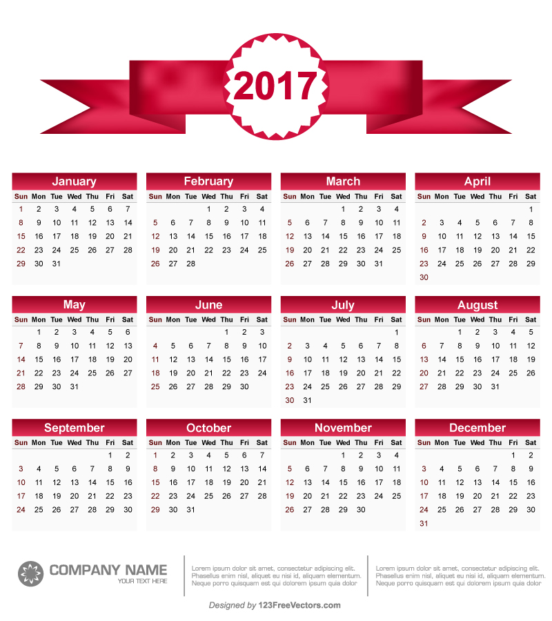 Printable 2017 Calendar Vector