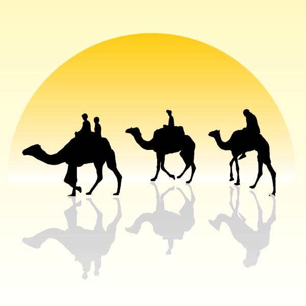 Camel Caravan Silhouette with Sunset Vector Image