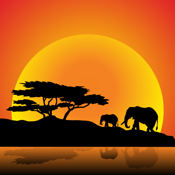 Vector Elephants Family on Nature Walk