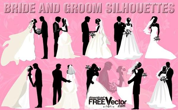Bride and Groom Silhouettes Vector Free