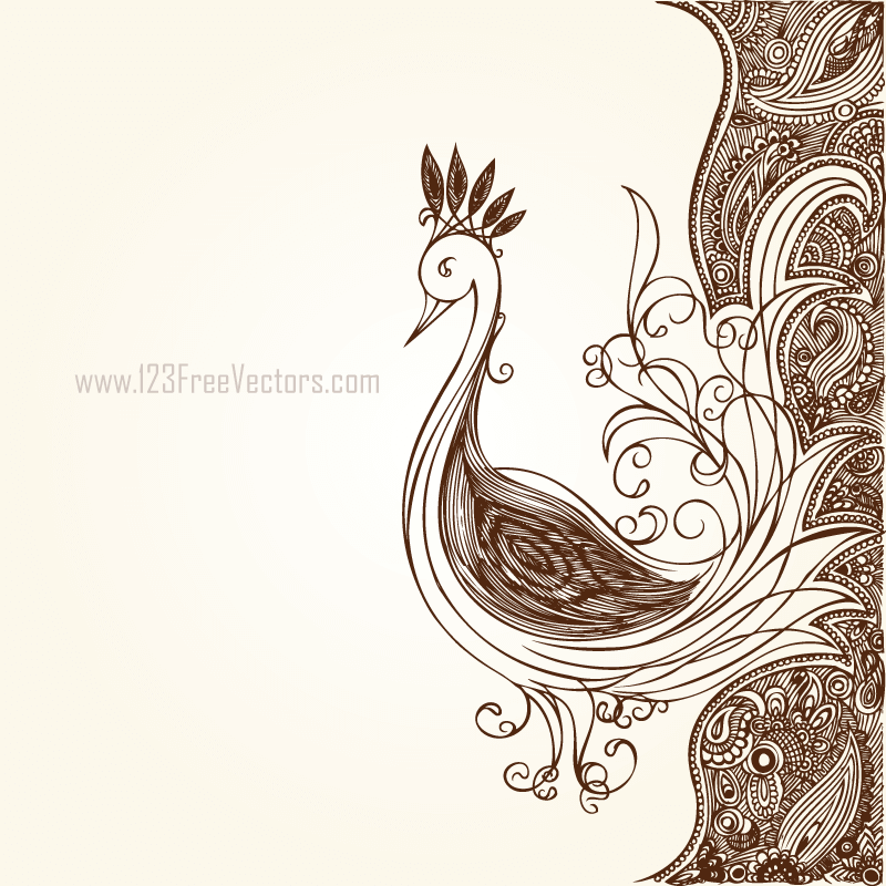 Hand Drawn Flower Design with Peacock