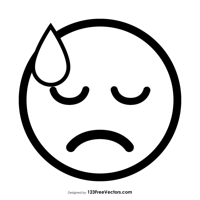 Face with Cold Sweat Emoji Outline