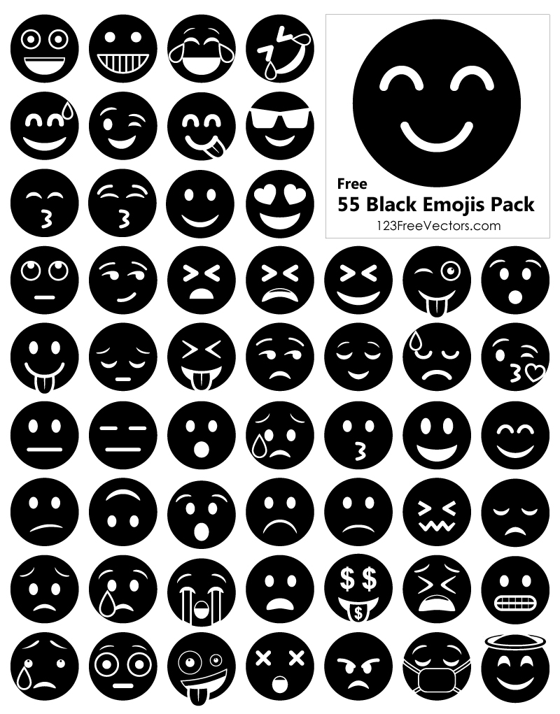 Download Black Emojis Free Vector Pack
