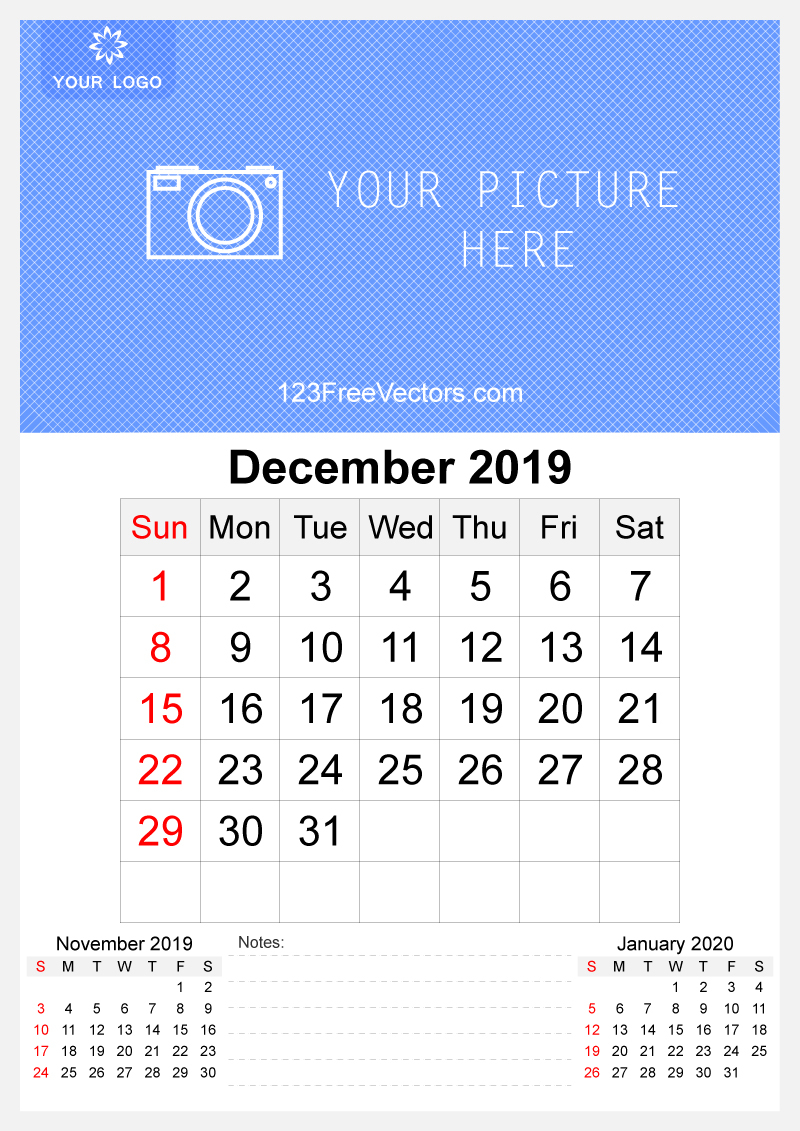 2019 December Wall Calendar Template Free