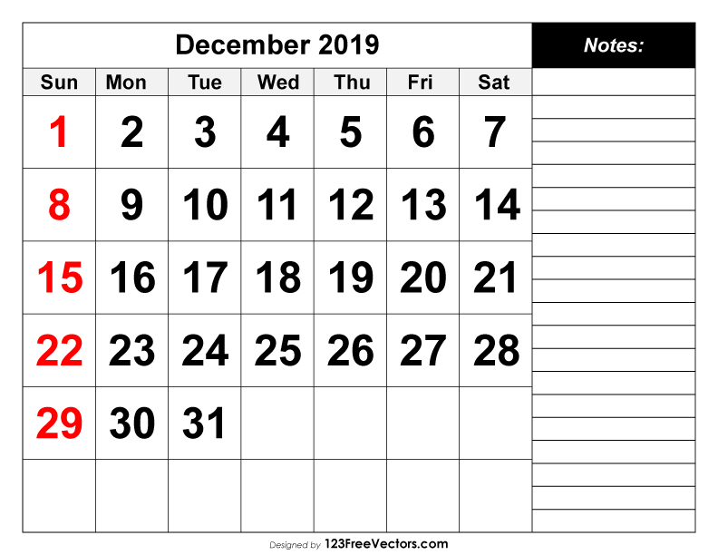December 2019 Printable Calendar