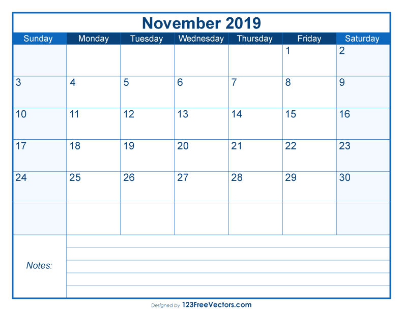 Blank Printable November Calendar 2019