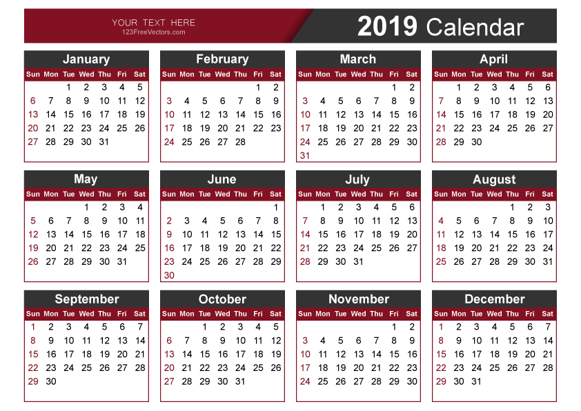 Photo Calendar Template 2019 from files.123freevectors.com