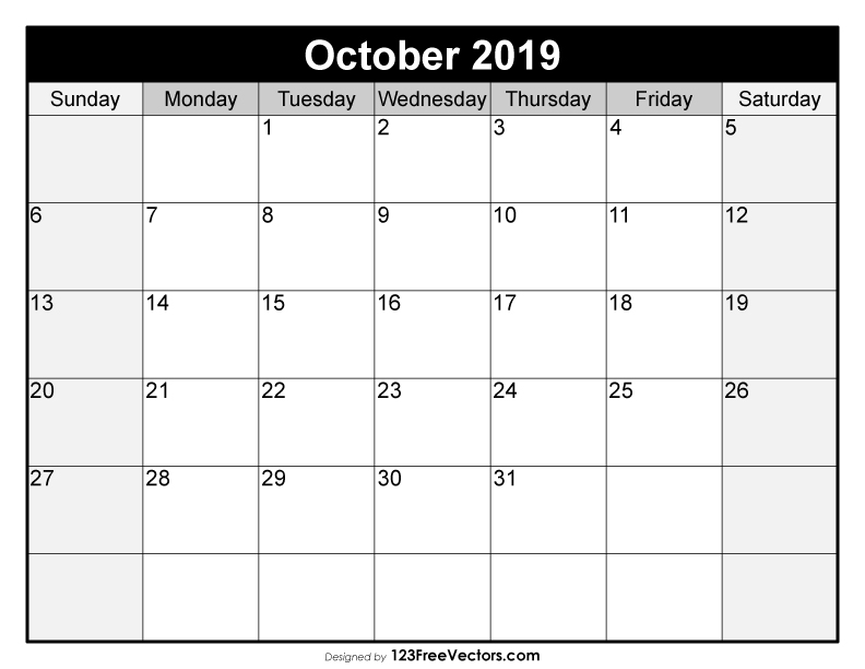 Blank October Calendar 2019