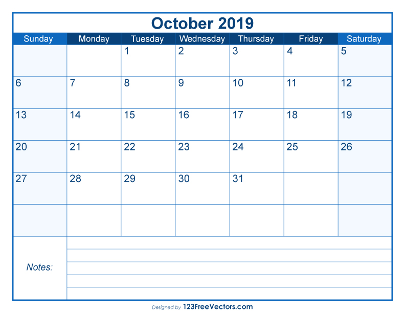 Blank Printable October Calendar 2019