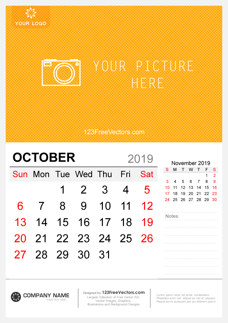 Wall Calendar October 2019