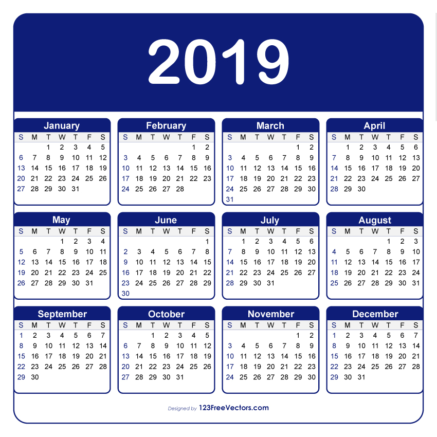 Adobe Illustrator Calendar Template 2019