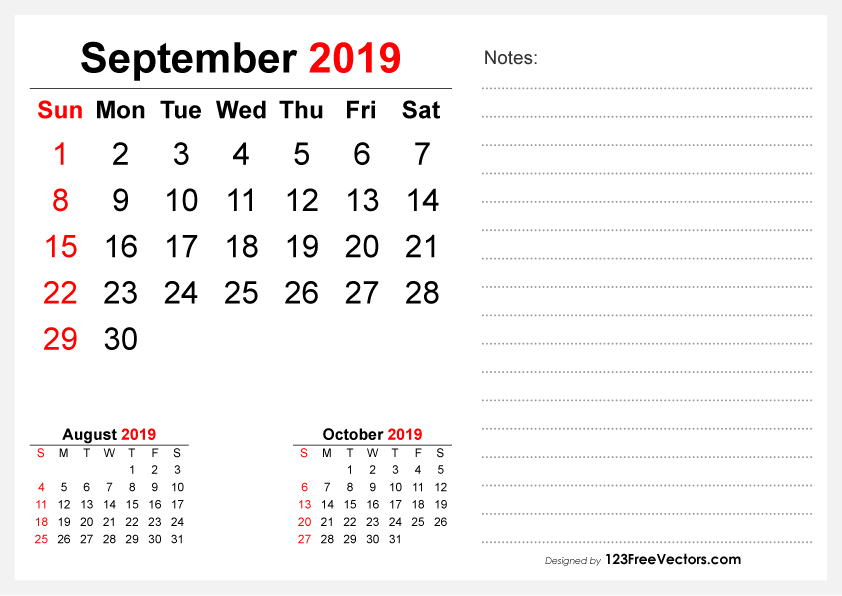 september 2019 desktop calendar