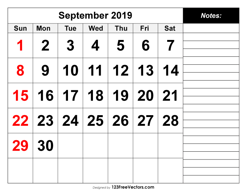 September 2019 Printable Calendar