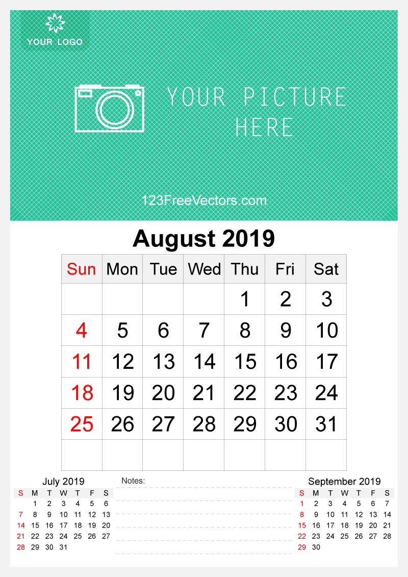 2019 August Wall Calendar Template Free