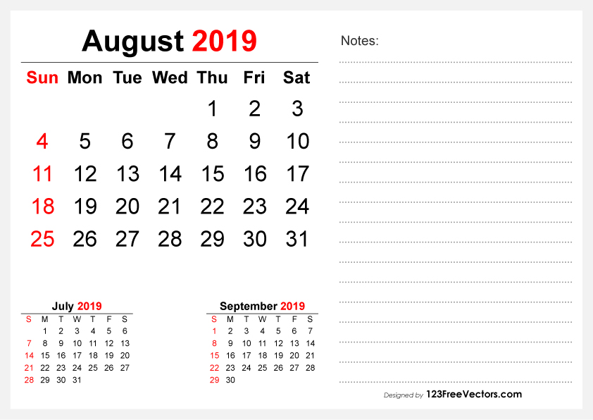 2019 August Desk Calendar Design