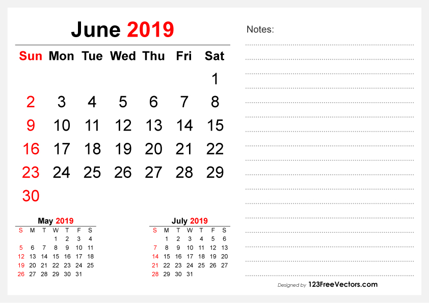 2019 June Desk Calendar Design