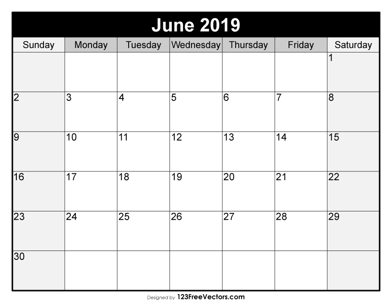 Blank June Calendar 2019