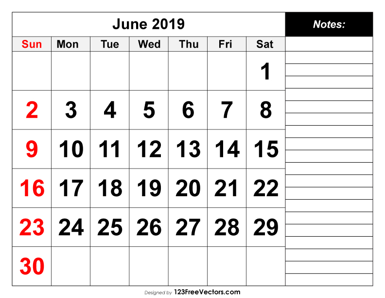 June 2019 Printable Calendar