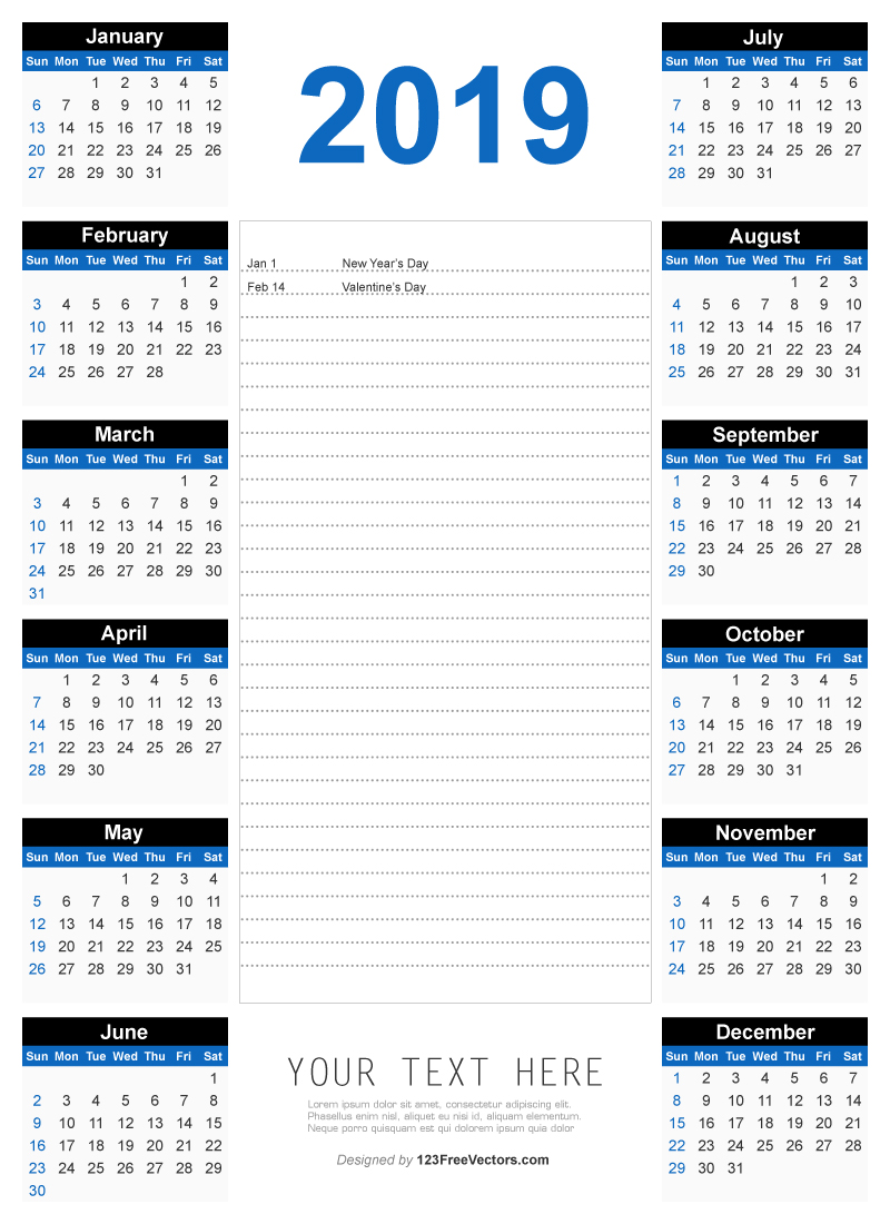 Free 2019 Printable Calendar