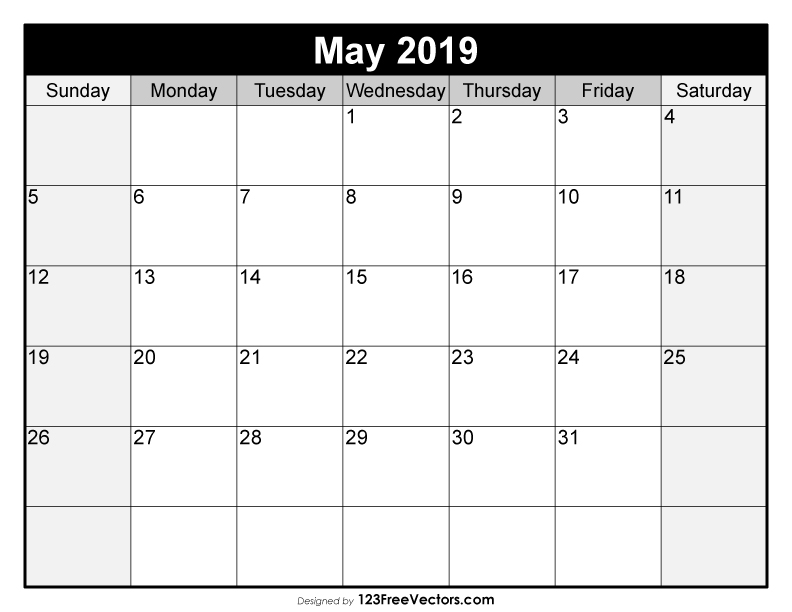Blank May Calendar 2019