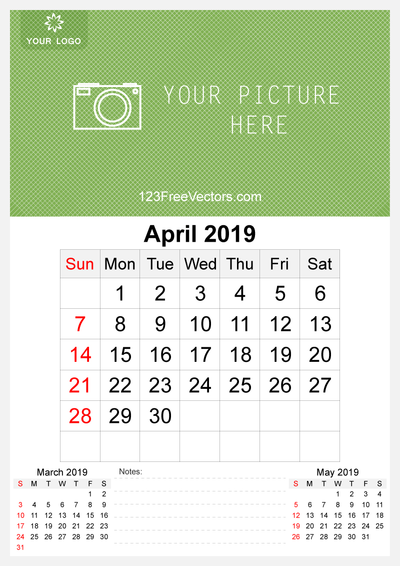 2019 April Wall Calendar Template Free