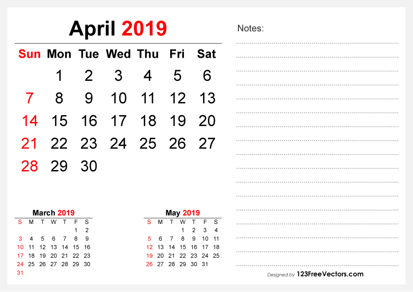 2019 April Desk Calendar Design