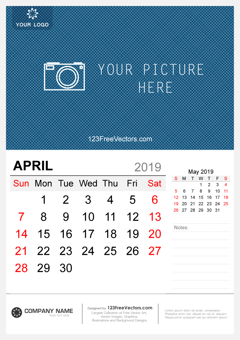 Wall Calendar April 2019