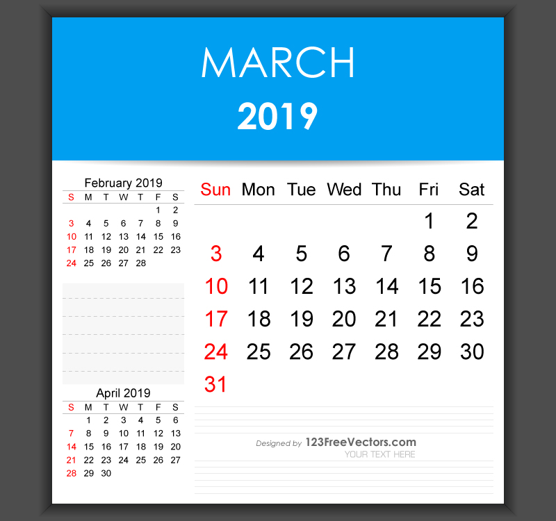 Editable March 2019 Calendar Template