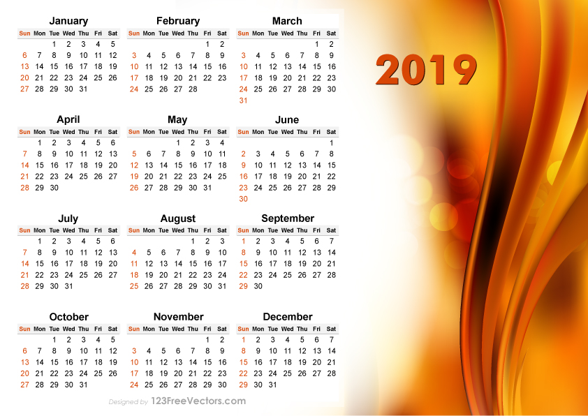 2019 Vector Abstract Orange Calendar Design