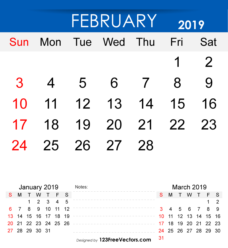 Free Printable February 2019 Calendar