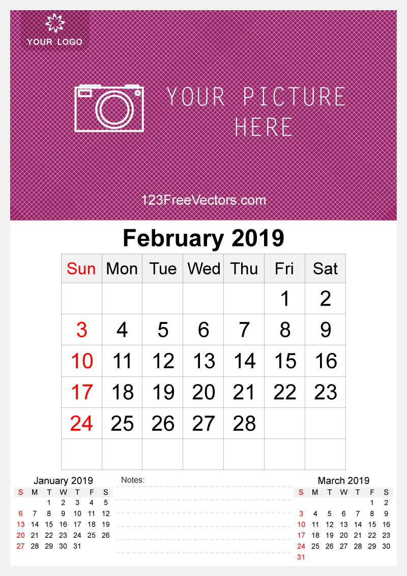2019 February Wall Calendar Template Free