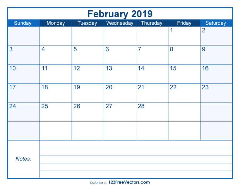 Blank Printable February Calendar 2019