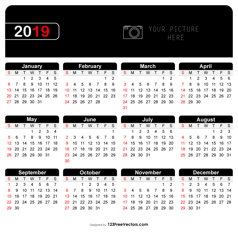Printable Yearly Calendar 2019
