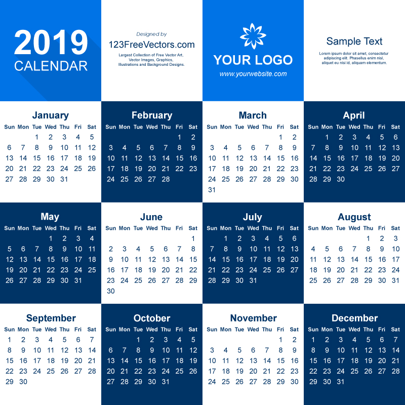 2019 Calendar Illustrator Template