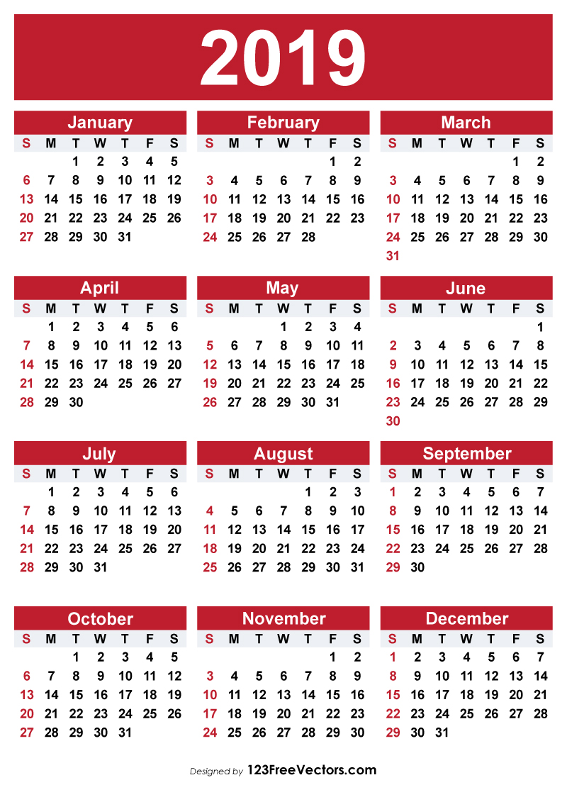 2019 Free Printable Calendar