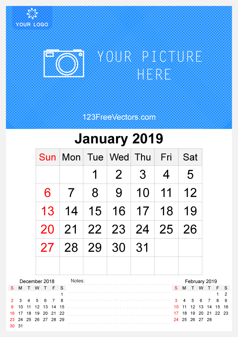 2019 January Wall Calendar Template Free