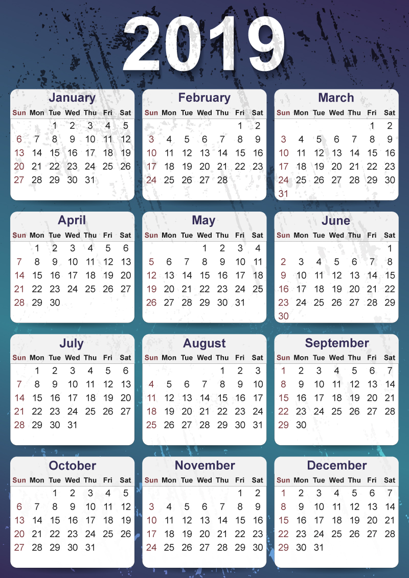 2019 Yearly Calendar Template