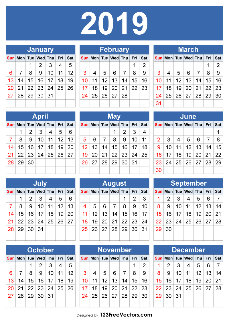 Free 2019 Calendar Template