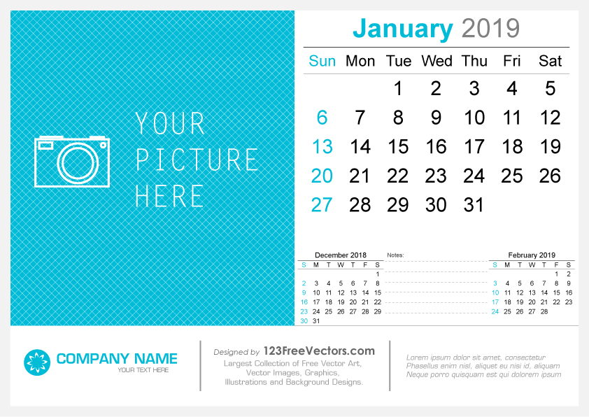 January 2019 Desk Calendar