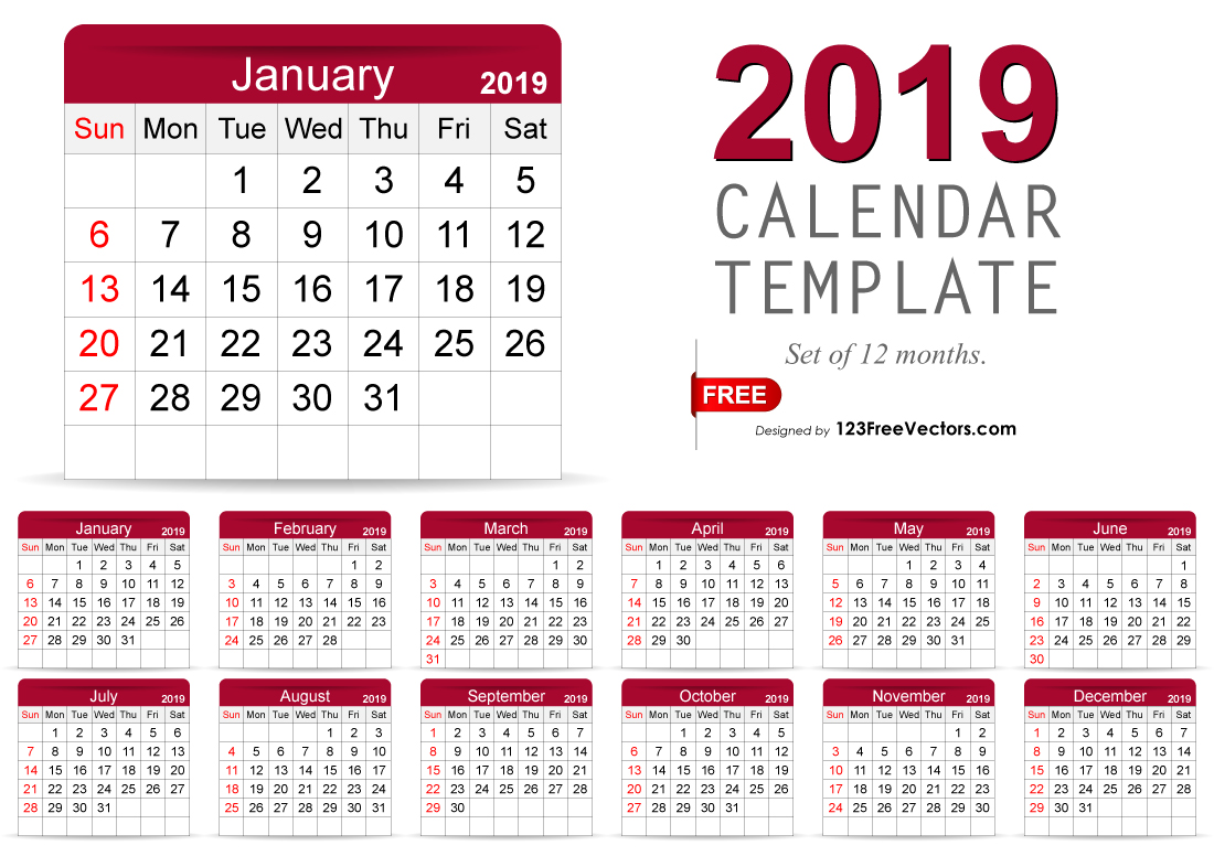 2019 Monthly Calendar