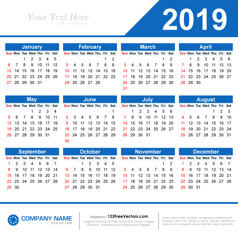 2019 Calendar Template