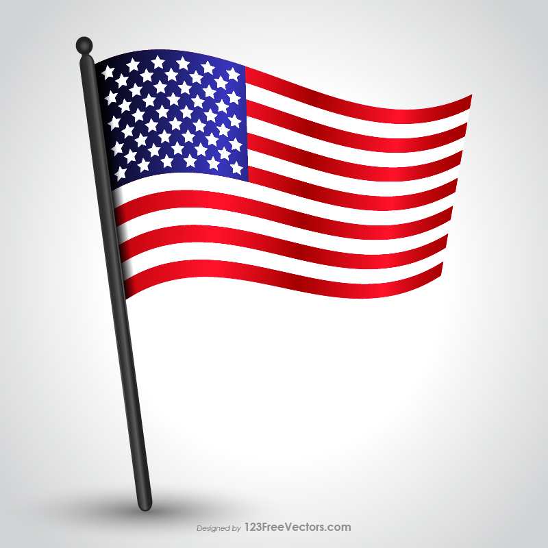 Download Waving American Flag on Pole Vector