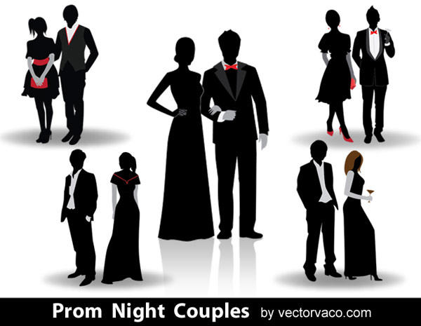 Prom Night Couples Vector Silhouettes