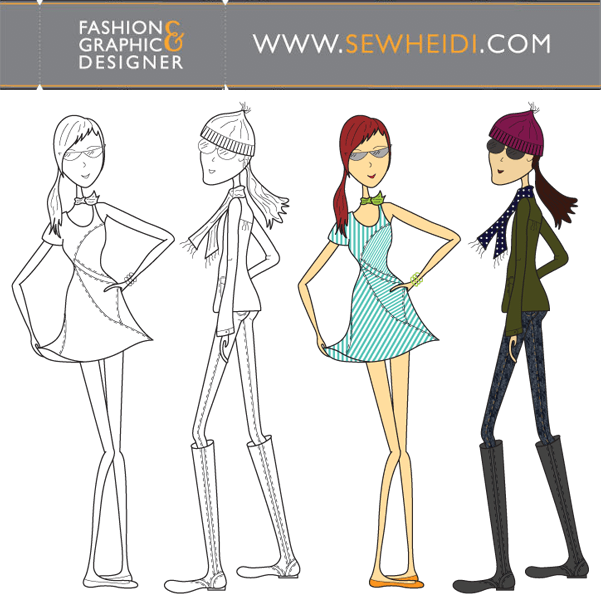 Outfitted Female Fashion Croquis sketches Vector