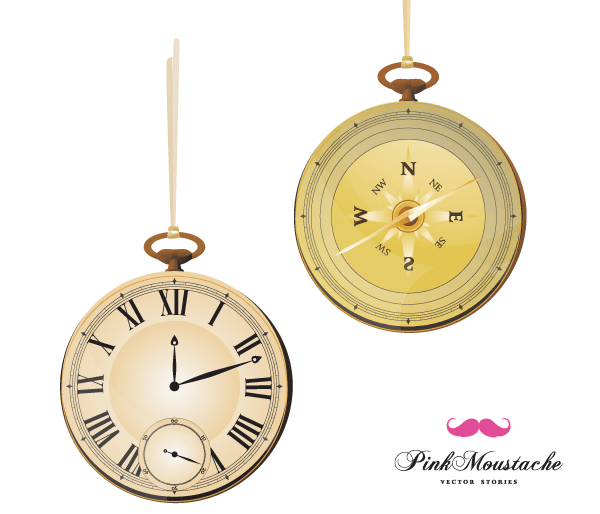 Free Vintage Vector Pocket Watch and Compass