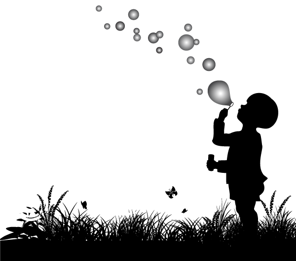 Vector Silhouette of Small Boy Blowing Bubbles