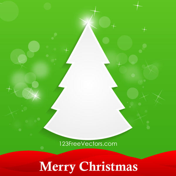 White Christmas Tree on Green Background Vector Card