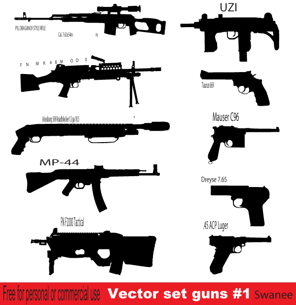 Free Gun Silhouettes vector Set