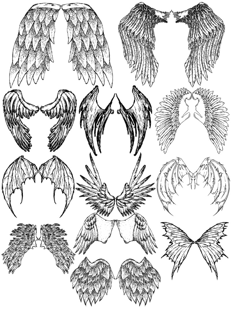 Hand Drawn Wings Vector and Photoshop Brush Pack-07